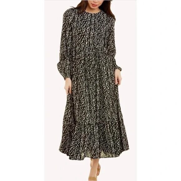 XIX Palms I Ibiza Country Midi Black Cream Pattern Dress I Size XS - Picture 1 of 6